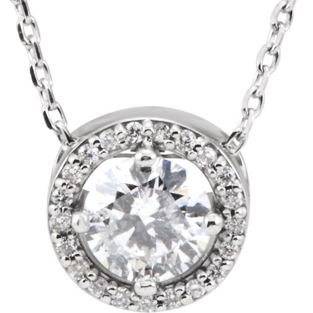 14K White 1/2 CTW Natural Diamond Halo-Style 16" Necklace