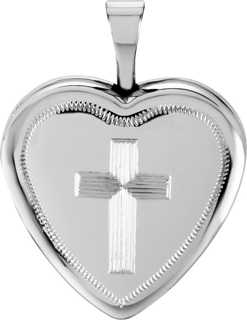 Sterling Silver 20.7x15.7 mm Cross Heart Locket 