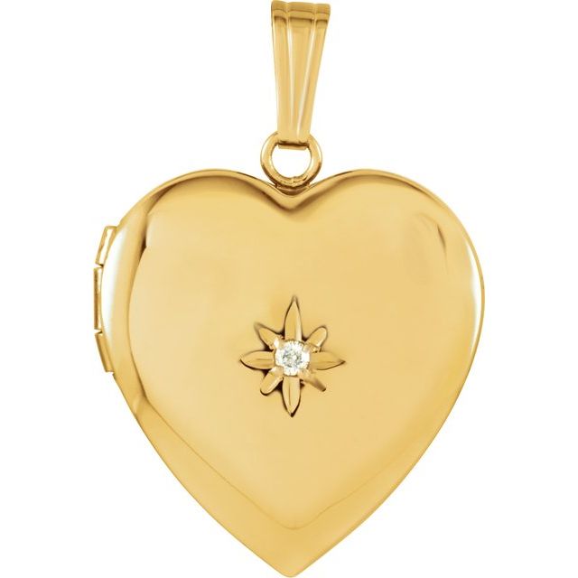 14K Yellow .02 CT Natural Diamond Heart Locket