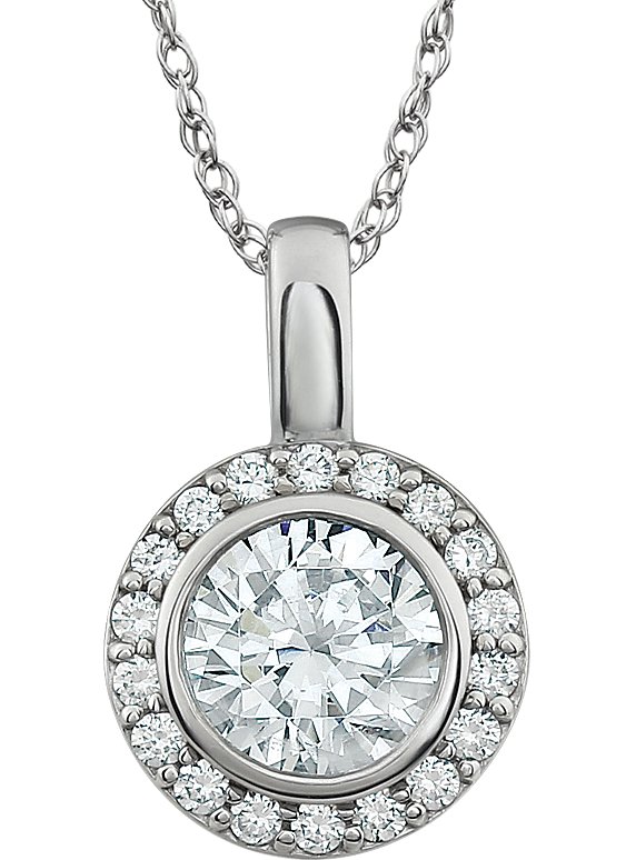 Sterling Silver 7 mm Round Cubic Zirconia Halo-Style 18" Necklace
