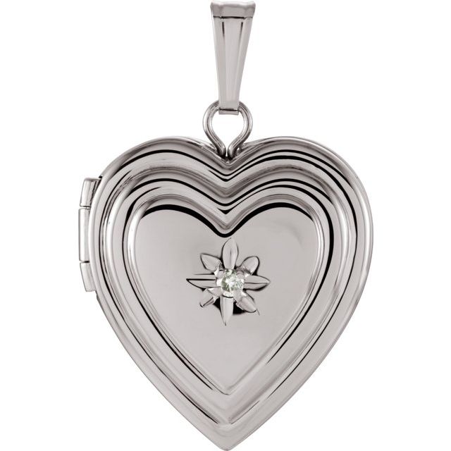 Sterling Silver  .010 CTW Natural Diamond 15 mm Heart Locket