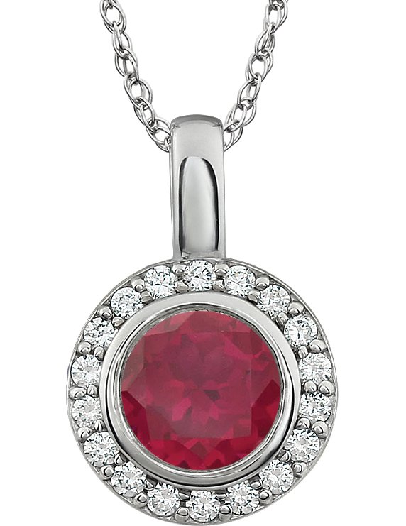 Sterling Silver 7 mm Round Red Cubic Zirconia Halo-Style 18" Necklace