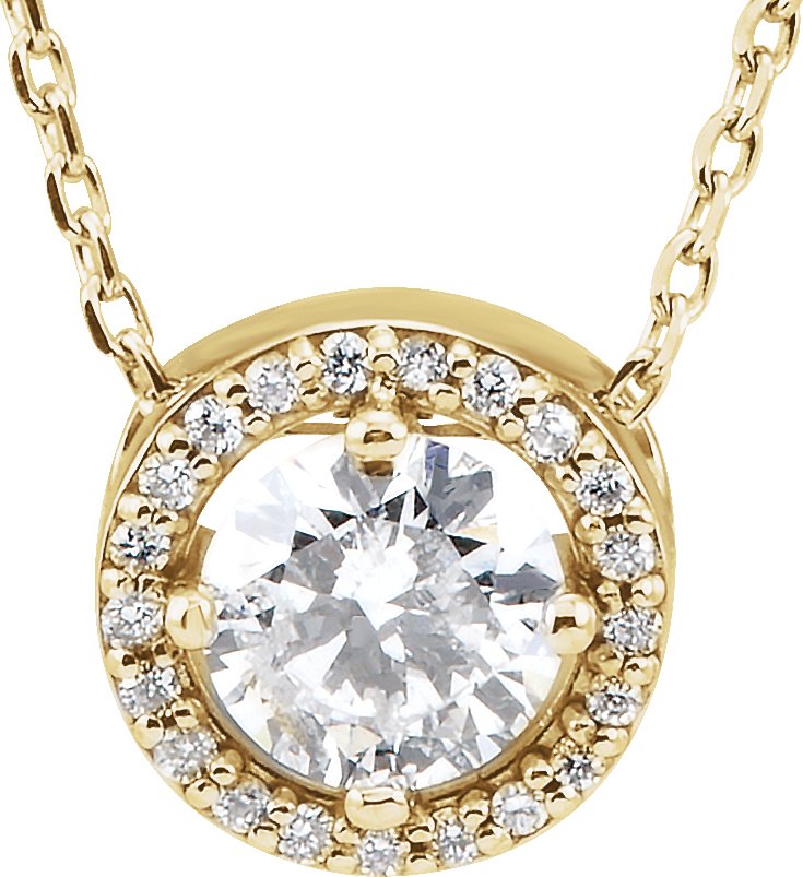 14K Yellow 1/2 CTW Natural Diamond Halo-Style 16" Necklace