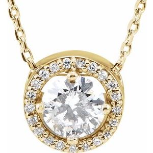 14K Yellow 1/2 CTW Natural Diamond Halo-Style 16" Necklace