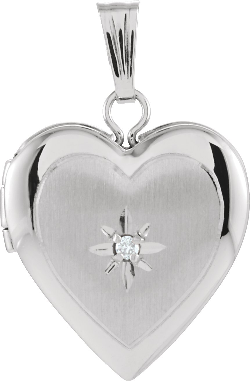 14K White .010 CT Natural Diamond Heart Locket