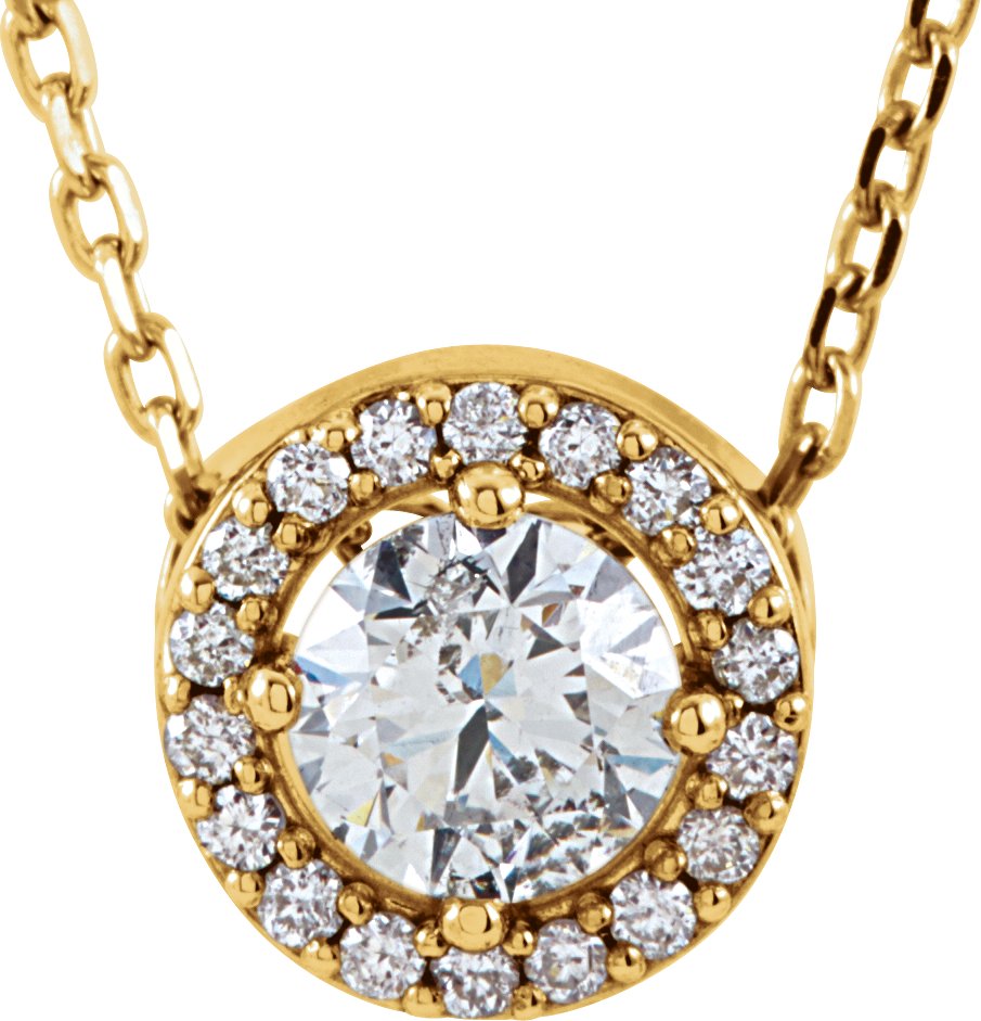 14K Yellow 1/2 CTW Lab-Grown Diamond Halo-Style 16" Necklace