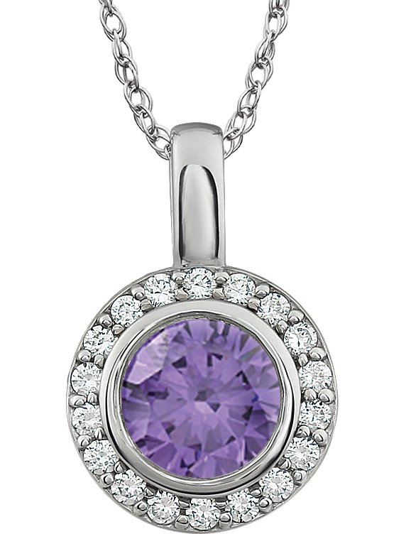 Sterling Silver 7 mm Round Purple Cubic Zirconia Halo-Style 18" Necklace