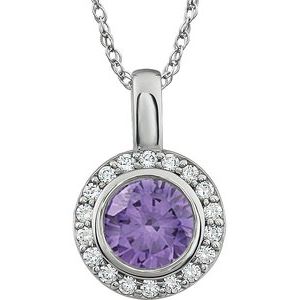 Sterling Silver 7 mm Round Purple Cubic Zirconia Halo-Style 18" Necklace