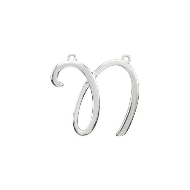 Sterling Silver Script Initial N Necklace Center
