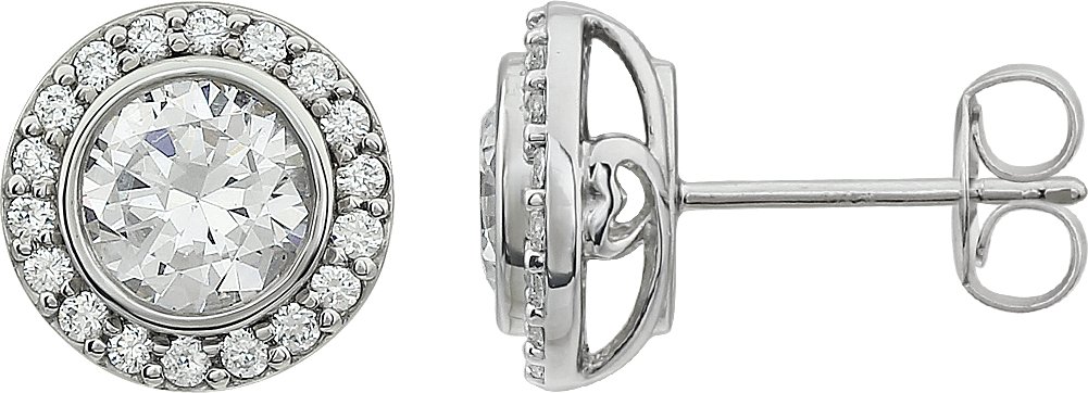Sterling Silver Imitation White Cubic Zirconia Halo-Style Earrings