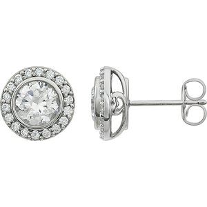 Sterling Silver Imitation White Cubic Zirconia Halo-Style Earrings