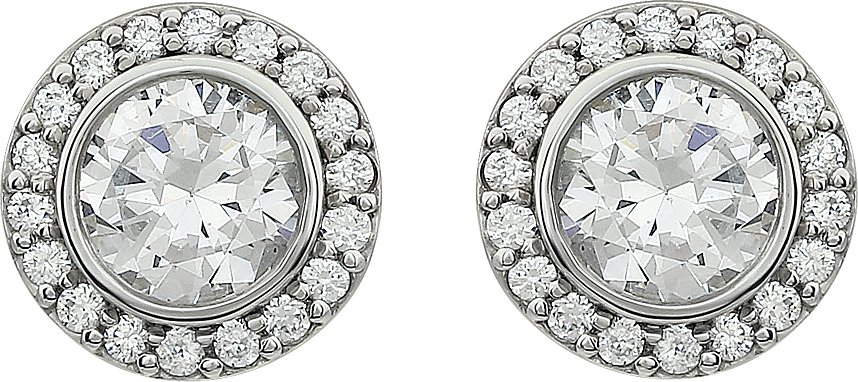 Sterling Silver Imitation White Cubic Zirconia Halo-Style Earrings