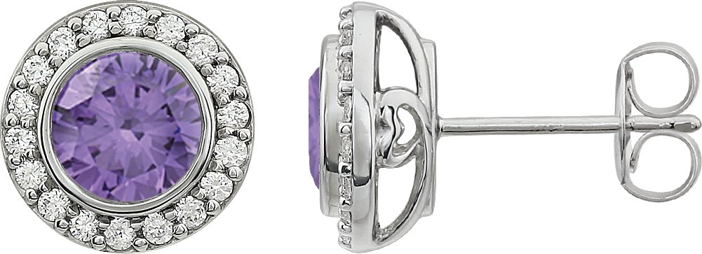 Sterling Silver 6 mm Round Purple Cubic Zirconia Halo-Style Earrings