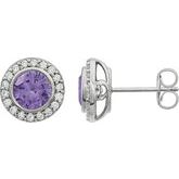 Sterling Silver 6 mm Round Imitation Purple Cubic Zirconia Halo-Style Earrings