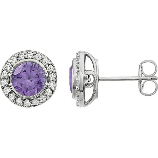 Sterling Silver 6 mm Round Purple Cubic Zirconia Halo-Style Earrings