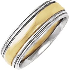 14K White/Yellow/White 6 mm Half Round Band with Double Milgrain Size 10