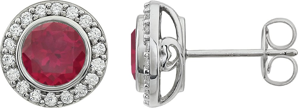Sterling Silver Imitation Red Cubic Zirconia Halo-Style Earrings