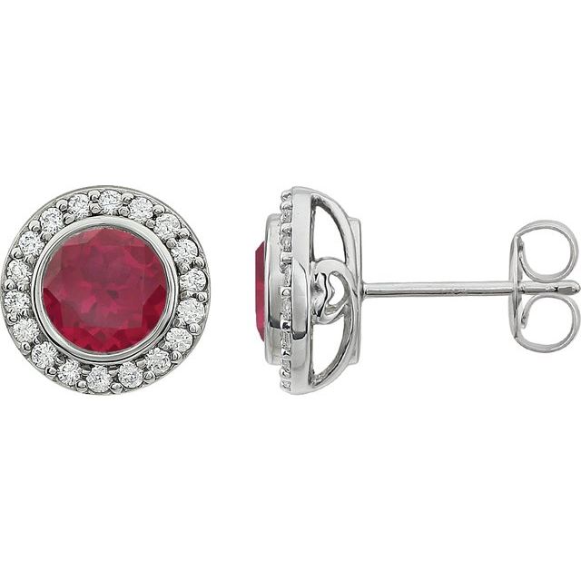 Sterling Silver 6 mm Round Imitation Red Cubic Zirconia Halo-Style Earrings