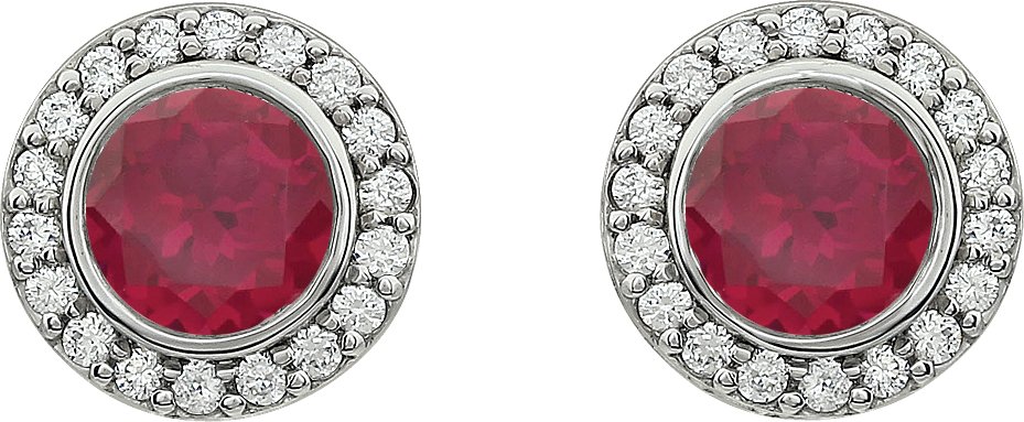 Sterling Silver Imitation Red Cubic Zirconia Halo-Style Earrings