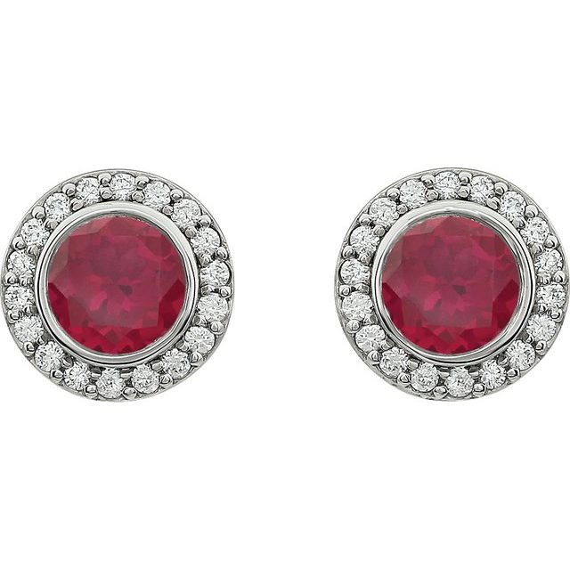 Sterling Silver 6 mm Round Imitation Red Cubic Zirconia Halo-Style Earrings