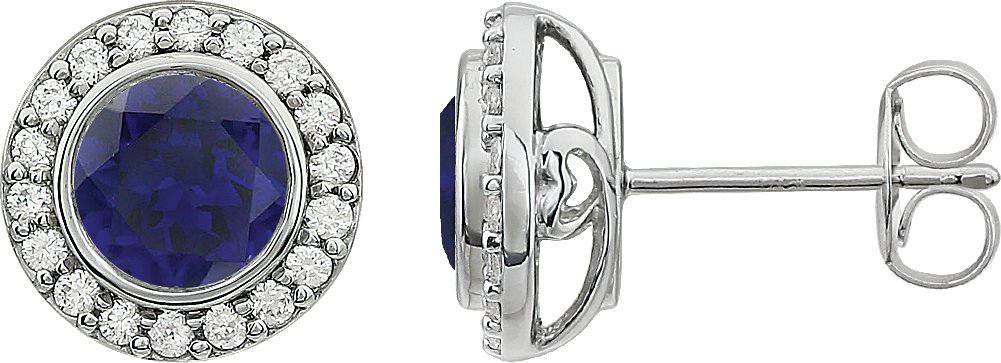 Sterling Silver Imitation Blue Cubic Zirconia Halo-Style Earrings