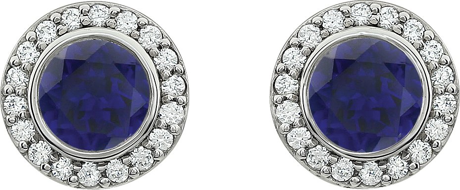 Sterling Silver Imitation Blue Cubic Zirconia Halo-Style Earrings