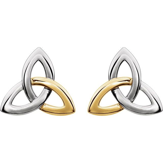 14K White & Yellow Celtic-Inspired Trinity Earrings  
