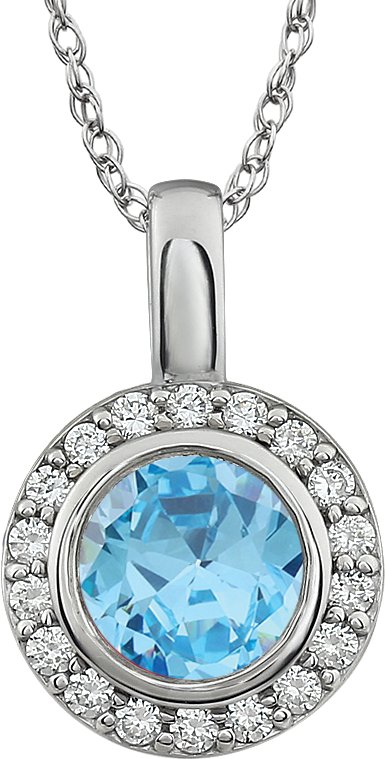 Sterling Silver 7 mm Round Light Blue Cubic Zirconia Halo-Style 18" Necklace