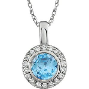 Sterling Silver 7 mm Round Light Blue Cubic Zirconia Halo-Style 18" Necklace