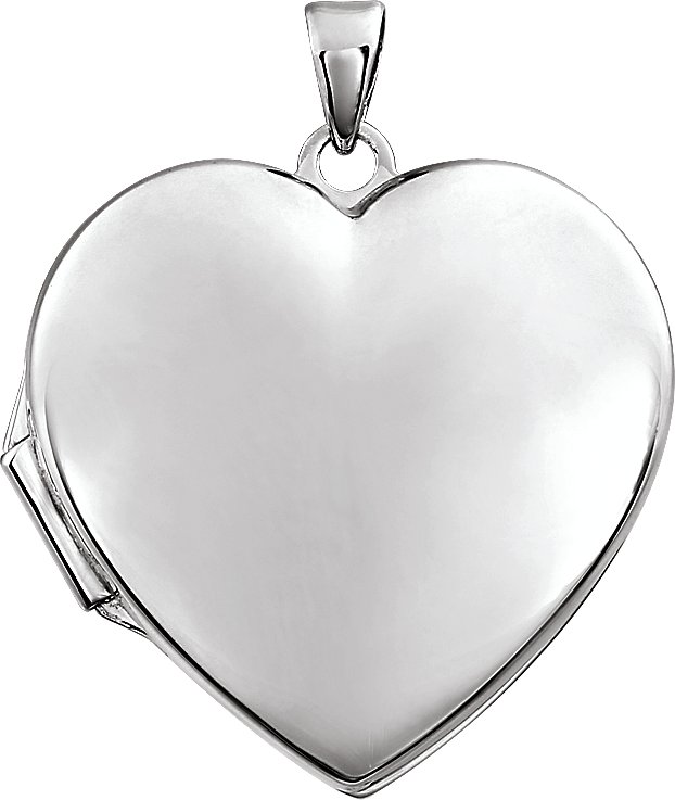 14K White Engravable Heart Locket 