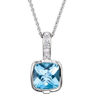 14K White Natural Swiss Blue Topaz & .05 CTW Natural Diamond 18" Necklace
