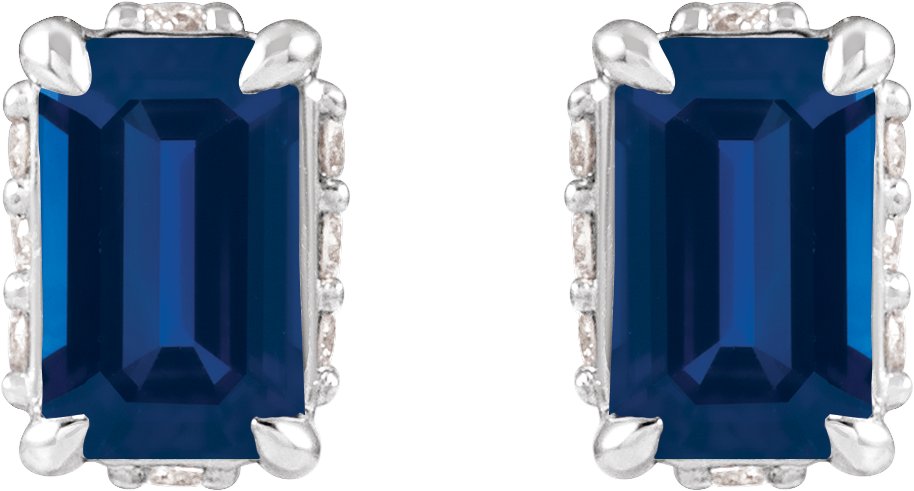 Lab-Grown Blue Sapphire & .06 CTW Natural Diamond Stud Earrings view 2