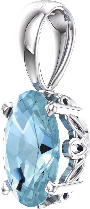 14K White Natural Aquamarine Pendant