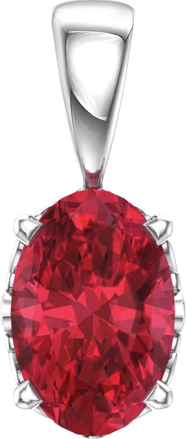 14K White Lab-Grown Ruby Pendant