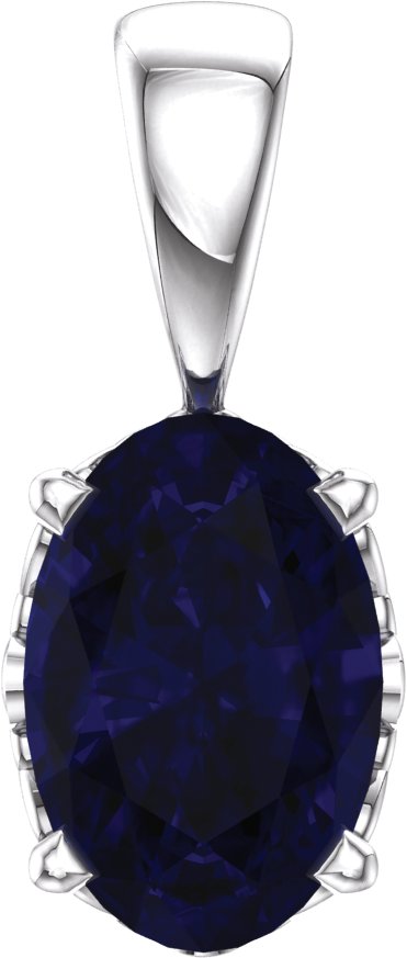 14K White Chatham Created Blue Sapphire Pendant Ref. 9134992