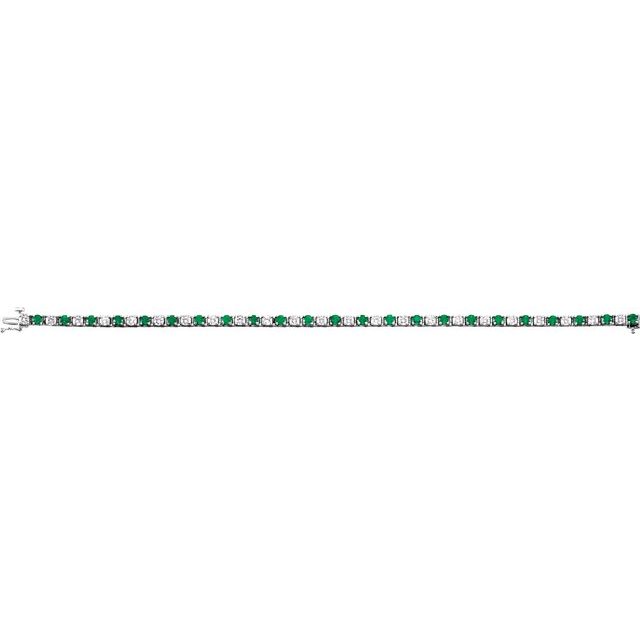 14K White Natural Emerald & 2 CTW Natural Diamond Line 7  Bracelet