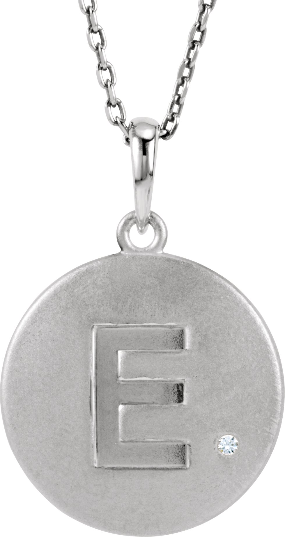 Sterling Silver .005 CT Natural Diamond Initial E 18" Necklace
