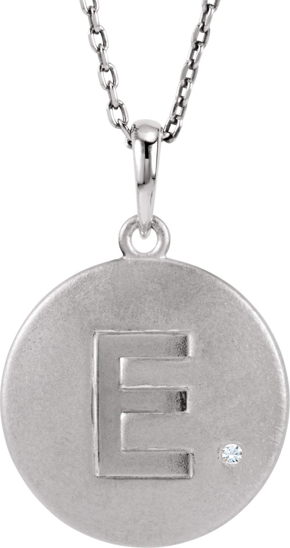 Sterling Silver .005 CT Natural Diamond Initial E 18
