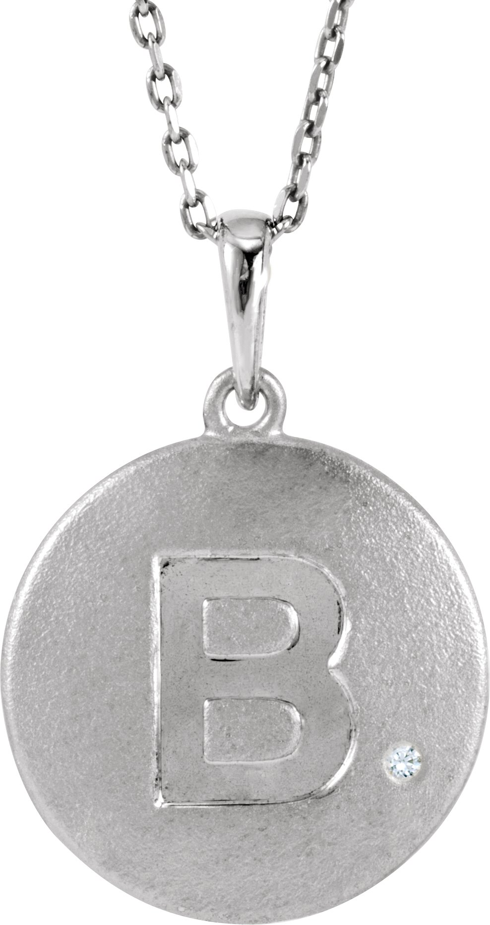Sterling Silver .005 CT Natural Diamond Initial B 18