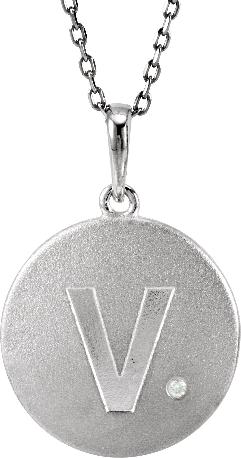 Sterling Silver .005 CTW Diamond Initial V 18 inch Necklace Ref. 4076976