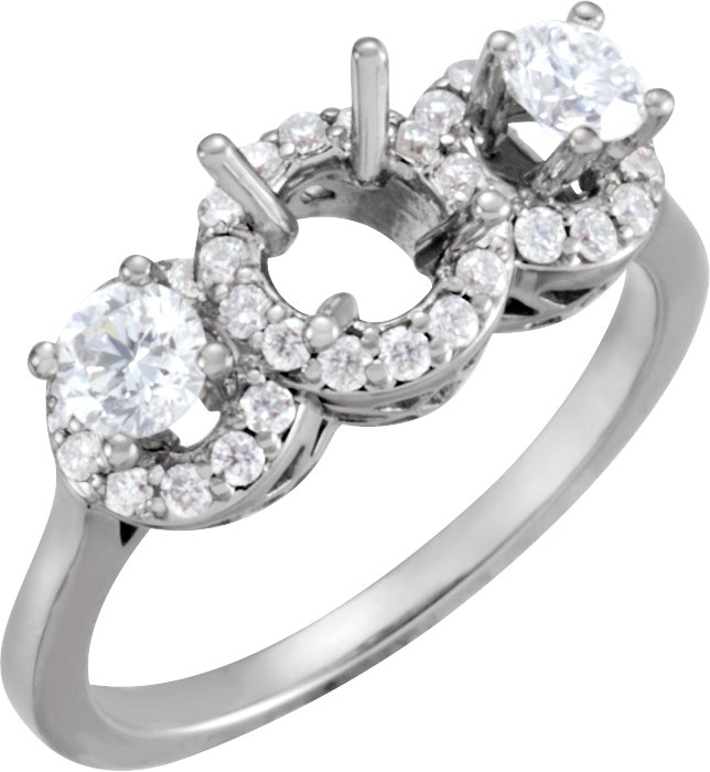 14K White 5 mm Round 7/8 CTW Natural Diamond Semi-Set Engagement Ring 
