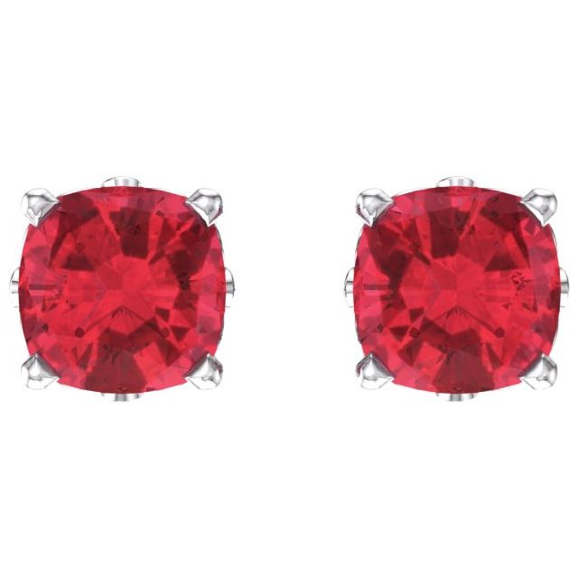 14K White 4x4 mm Cushion Lab-Grown Ruby Earrings