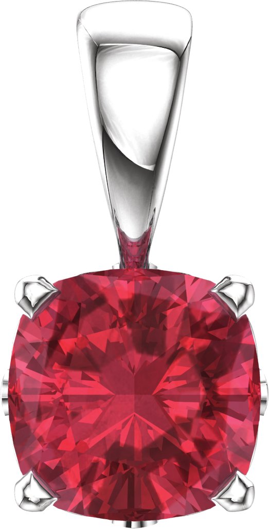 14K White Chatham® Created  Ruby Pendant