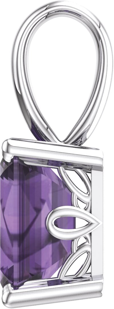 14K White Natural Amethyst Solitiare Pendant-3