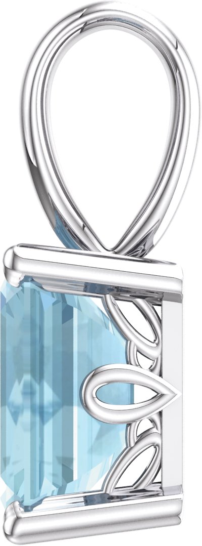 14K White Natural Aquamarine Solitiare Pendant-3