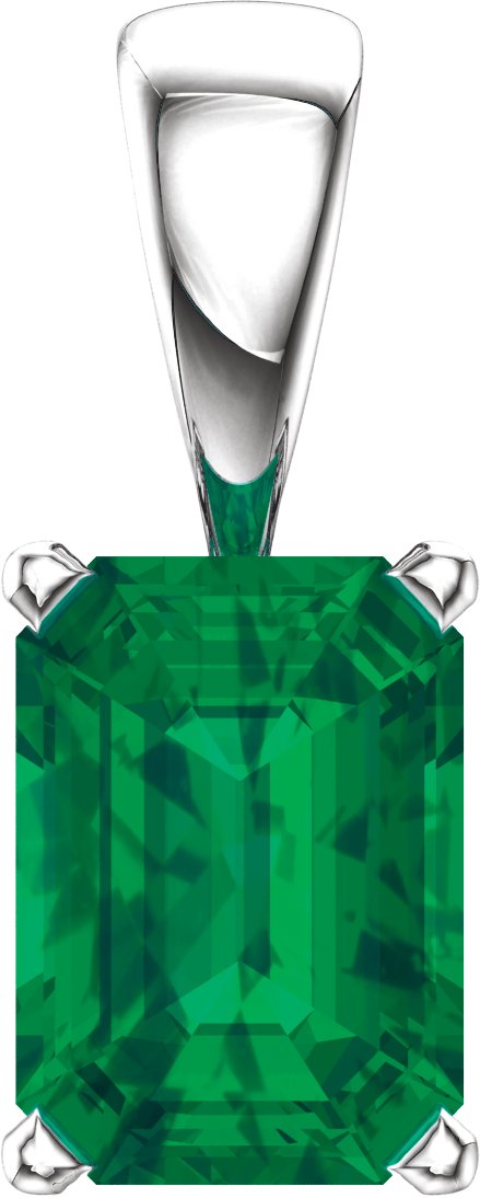 14K White Lab-Grown Emerald Solitiare Pendant