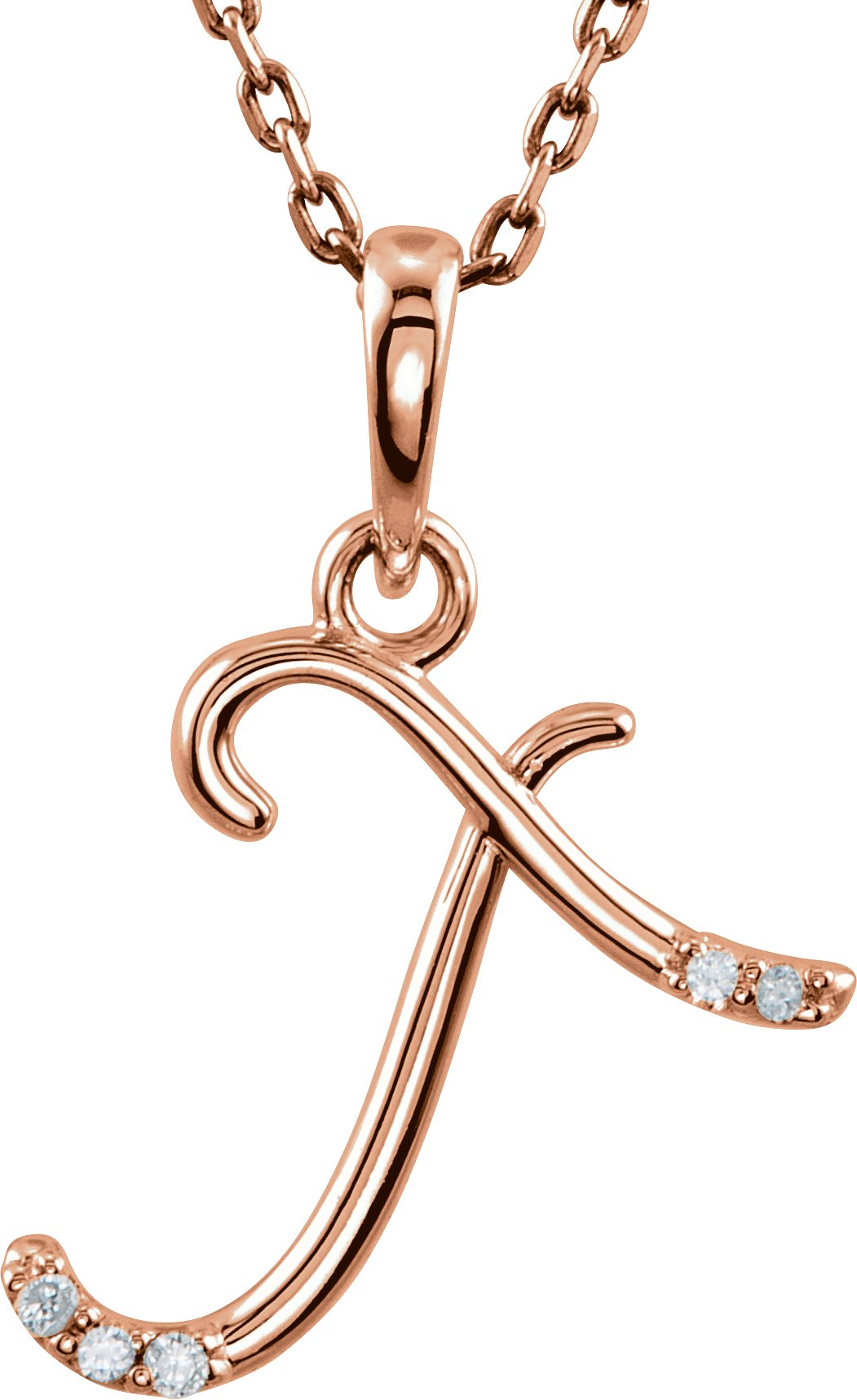 14K Rose .025 CTW Diamond Initial T 18 inch Necklace Ref. 6915999