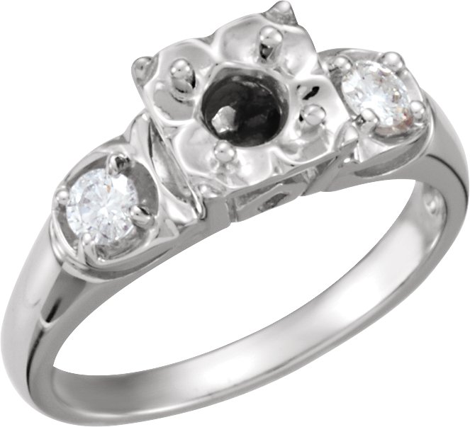 14K White 4.8 mm Round 1/5 CTW Natural Diamond Semi-Set Vintage-Inspired Engagement Ring