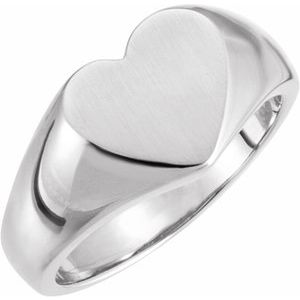 14K White 11x10 mm Heart Signet Ring