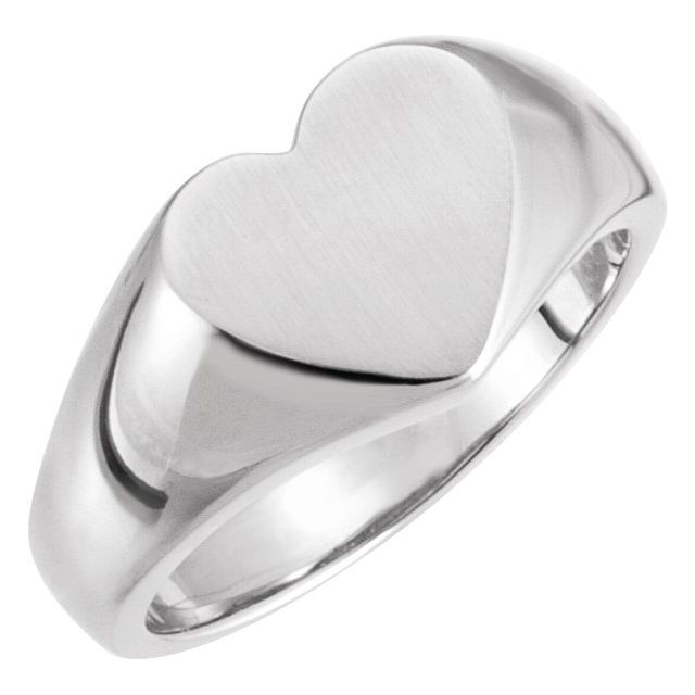 18K Palladium White 11x10 mm Heart Signet Ring
